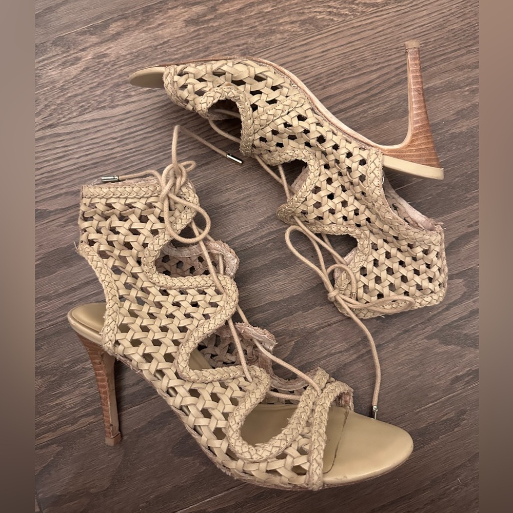Joie Tan Woven Lace-Up Heels size 40